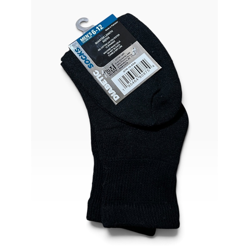 Diabetic Socks Mens Black Quarter Length Cushioned Sole 6-12 QTR-10-AD - Picture 2 of 2